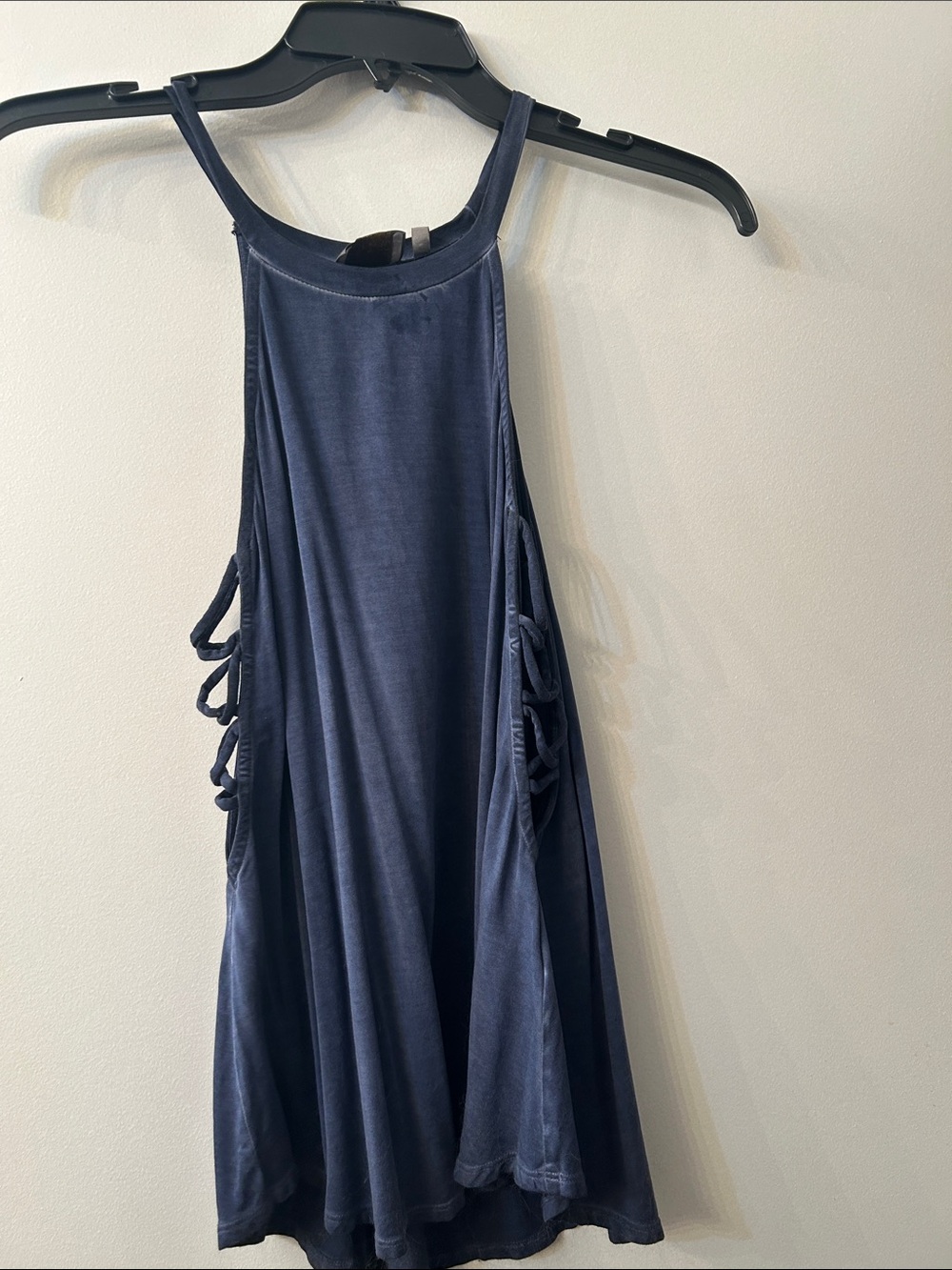 Navy High-Neck Halter Camisole with Side Tie Detailing